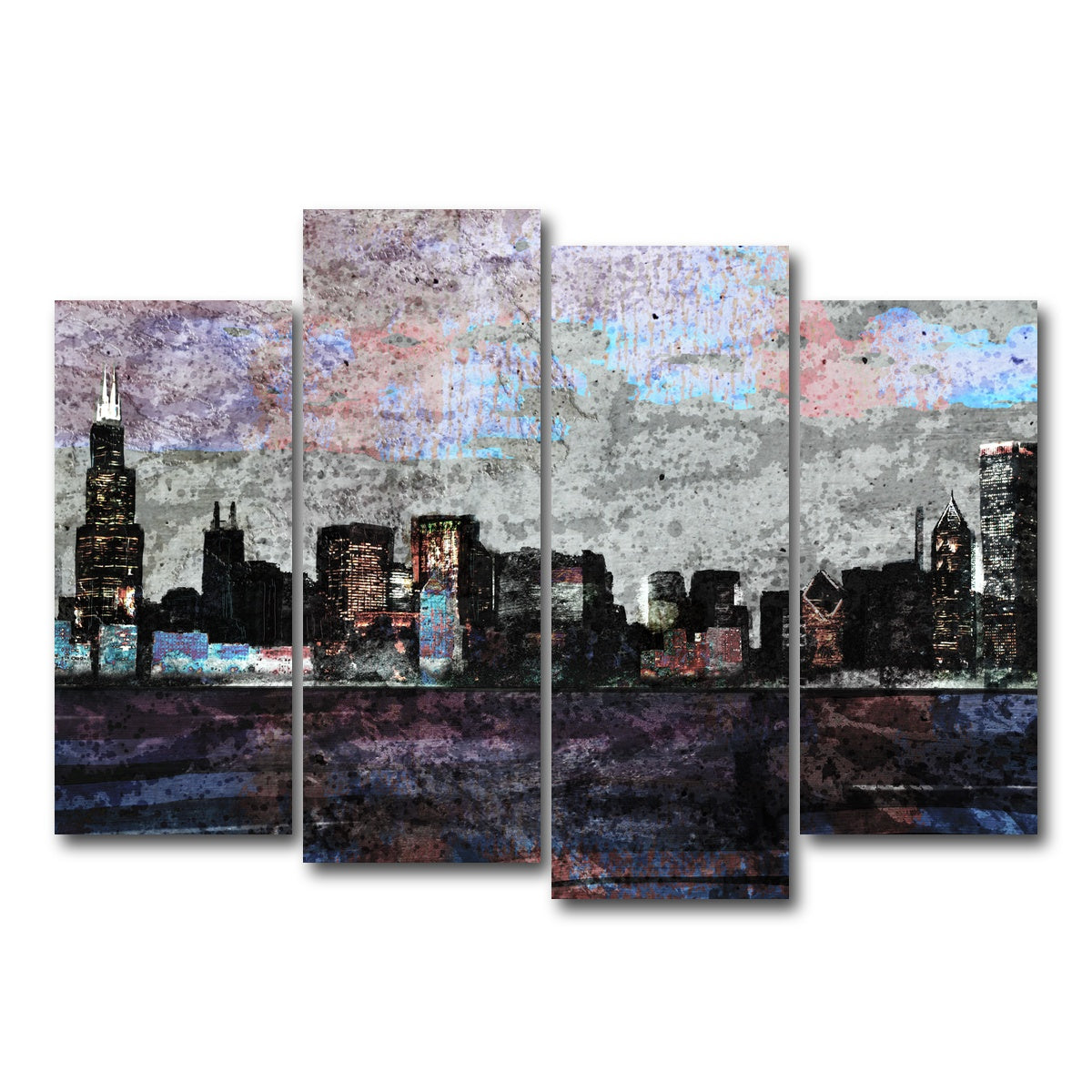 AUTO-MOCKUP WHITE | Dusk chicago skyline | 4 Piece | Gallery Wrap Canvas | group=4_normal