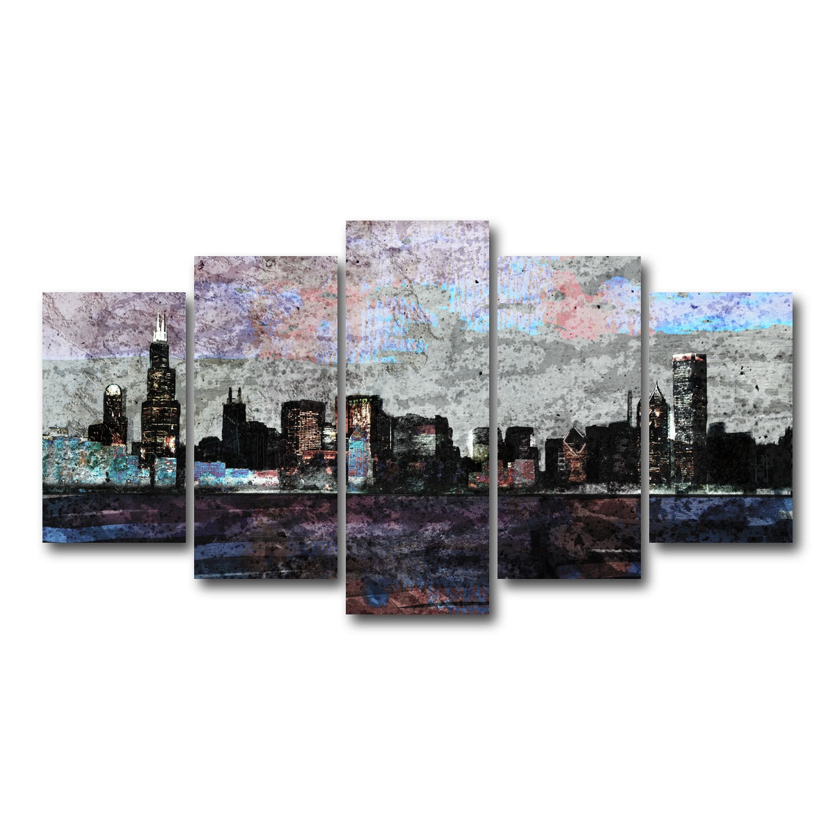 AUTO-MOCKUP WHITE | Dusk chicago skyline | 5 Piece | Gallery Wrap Canvas | group=5_normal