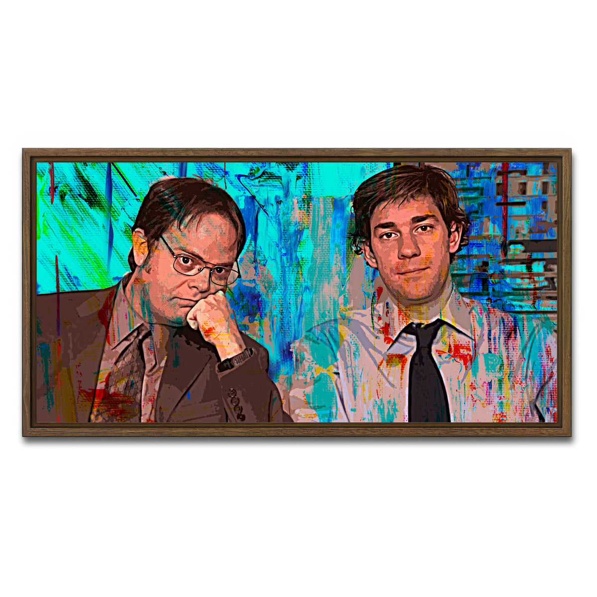 AUTO-MOCKUP WHITE | Dwight & Jim | 1 Piece | Walnut Framed Canvas | group=2x1