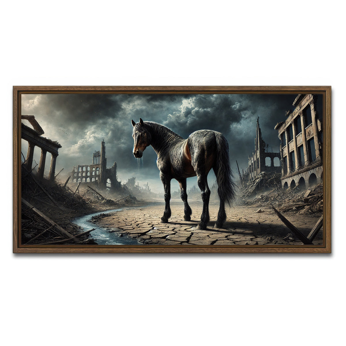 AUTO-MOCKUP WHITE | Dystopian Quarter Horse | 1 Piece | Walnut Framed Canvas | group=2x1