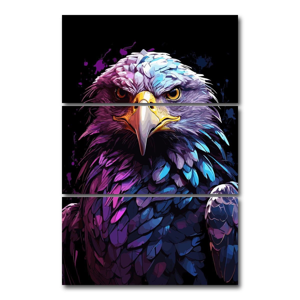 AUTO-MOCKUP WHITE | Eagle Animal Colorful | 3 Piece | Gallery Wrap Canvas | group=12x24_stacked