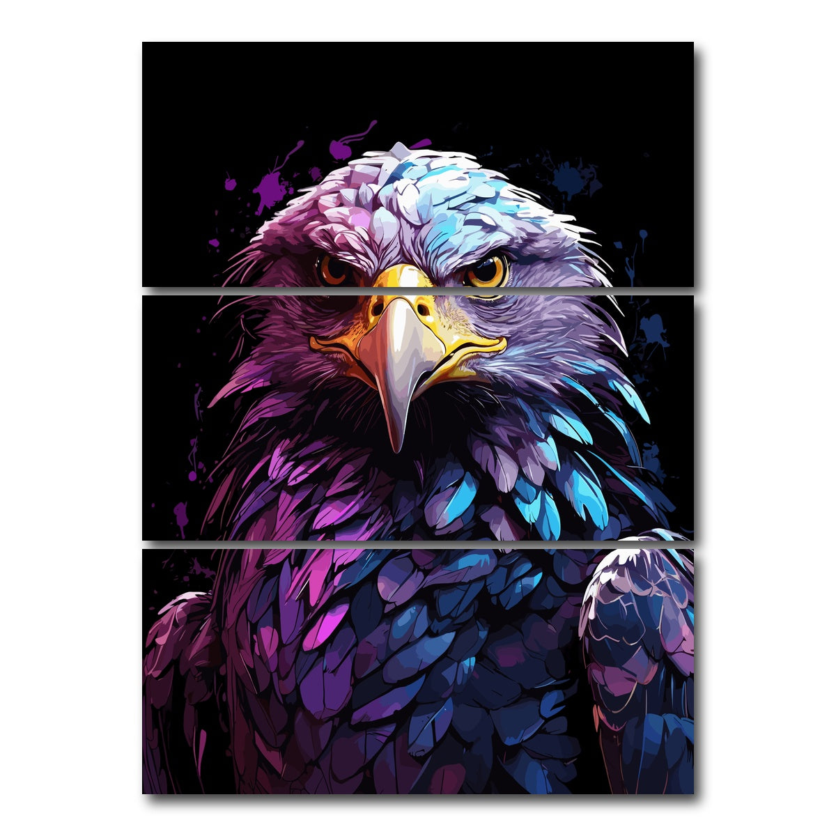 AUTO-MOCKUP WHITE | Eagle Animal Colorful | 3 Piece | Gallery Wrap Canvas | group=8x18_stacked