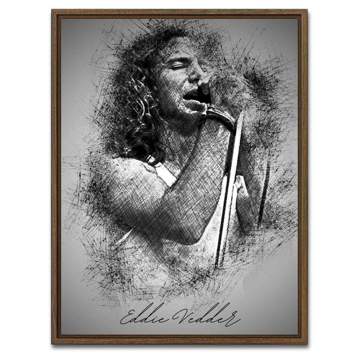 AUTO-MOCKUP WHITE | Eddie Vedder Sketch | 1 Piece | Walnut Framed Canvas | group=3x4