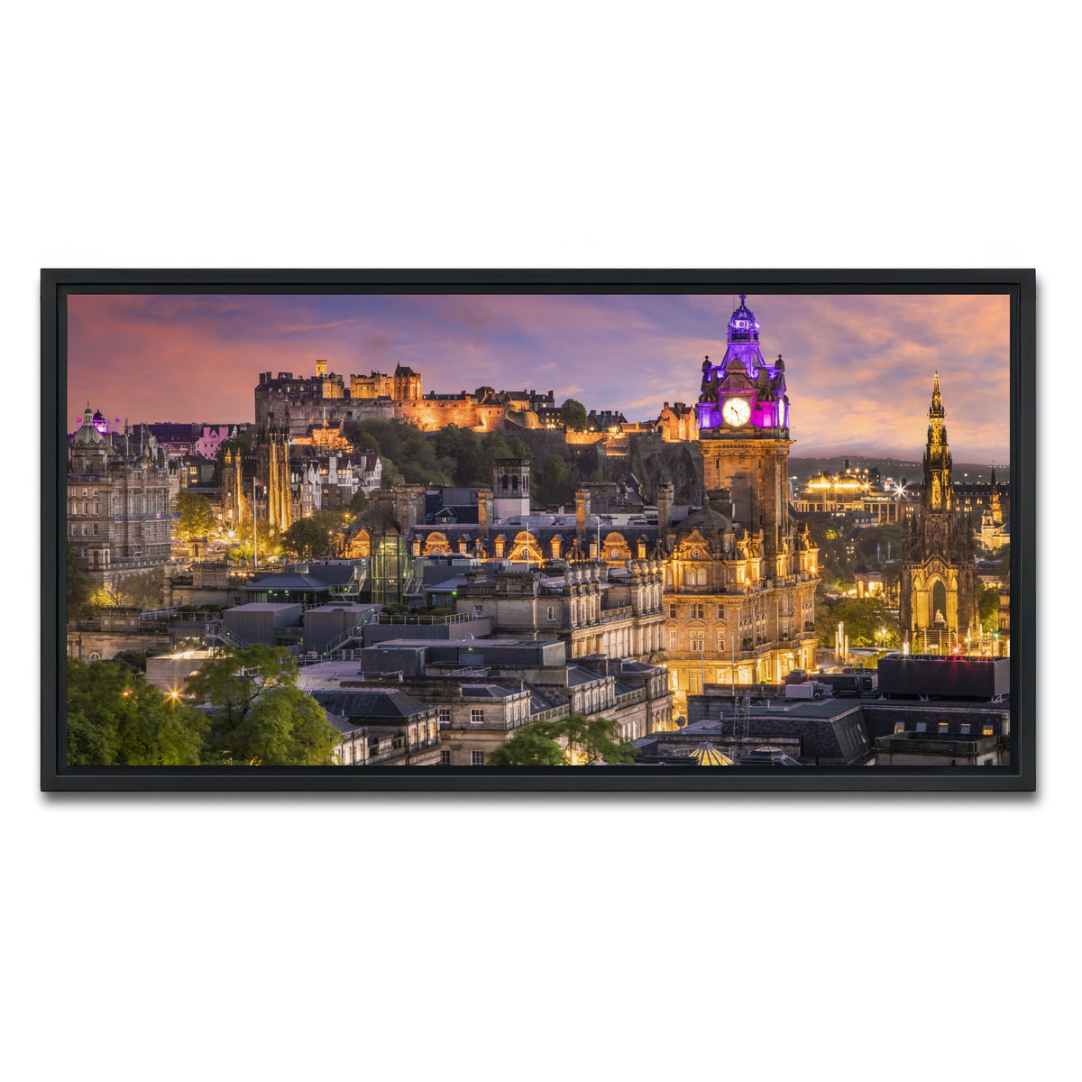 AUTO-MOCKUP WHITE | Edinburgh Sunset | 1 Piece | Black Framed Canvas | group=2x1
