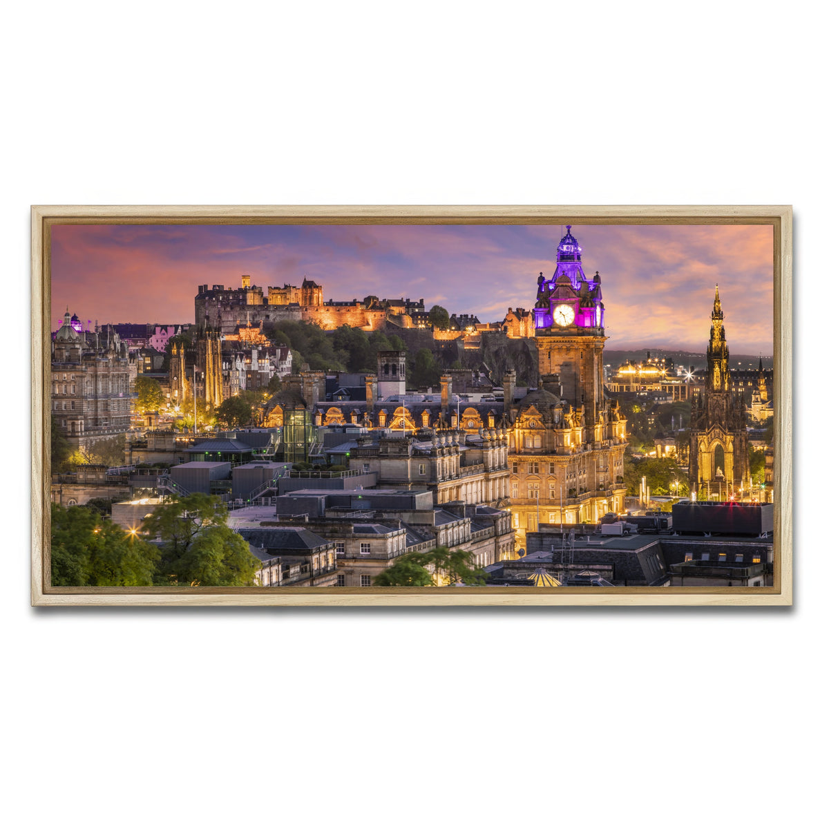 AUTO-MOCKUP WHITE | Edinburgh Sunset | 1 Piece | Natural Framed Canvas | group=2x1