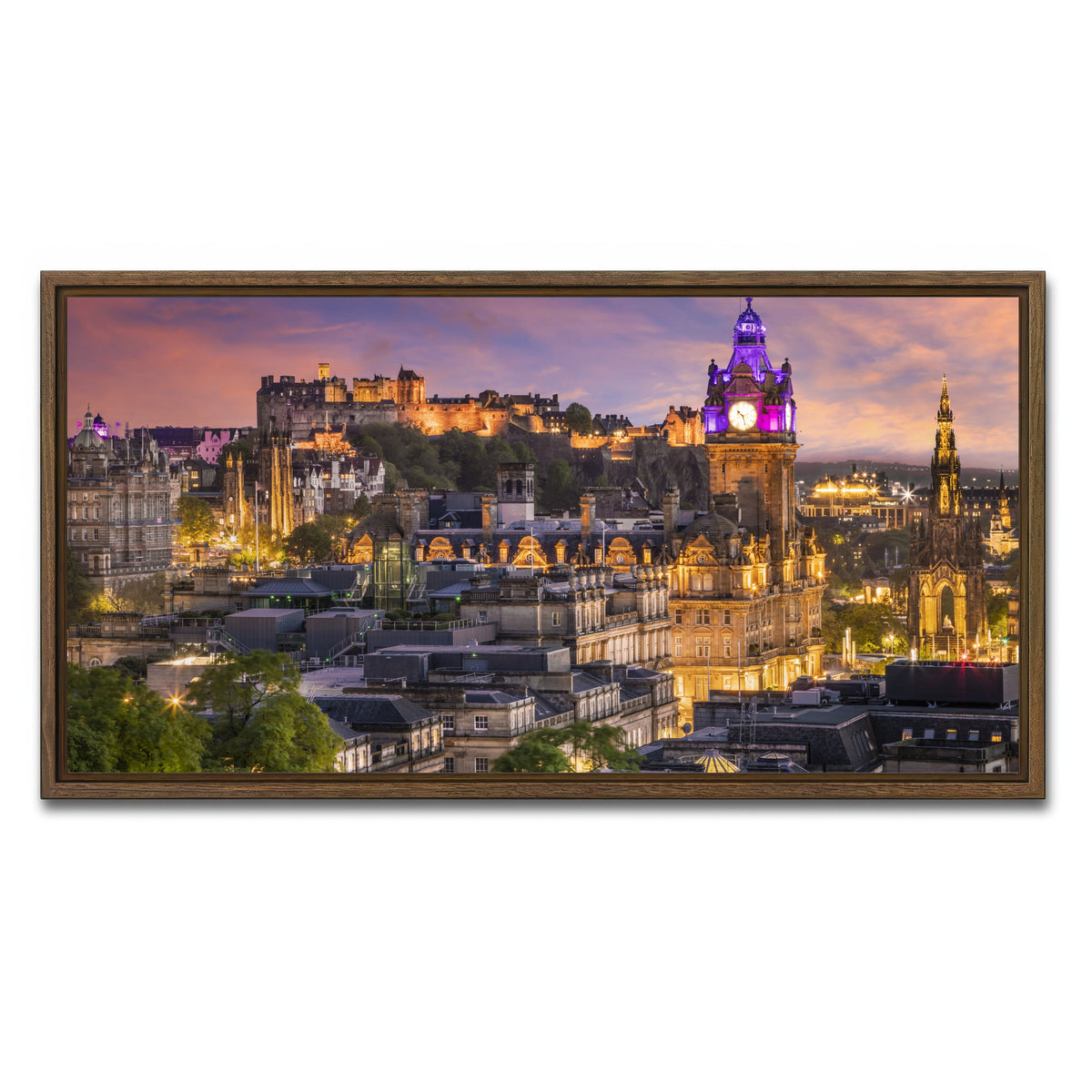AUTO-MOCKUP WHITE | Edinburgh Sunset | 1 Piece | Walnut Framed Canvas | group=2x1
