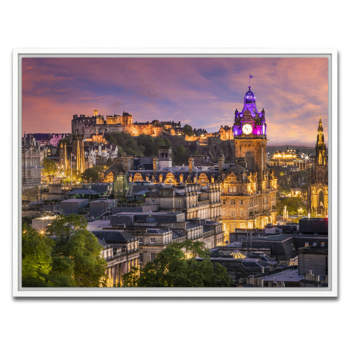 AUTO-MOCKUP WHITE | Edinburgh Sunset | 1 Piece | White Framed Canvas | group=4x3