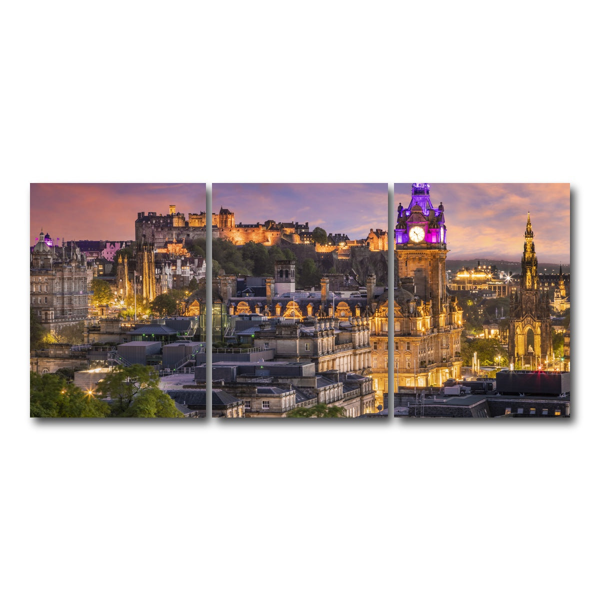 AUTO-MOCKUP WHITE | Edinburgh Sunset | 3 Piece | Gallery Wrap Canvas | group=18x24