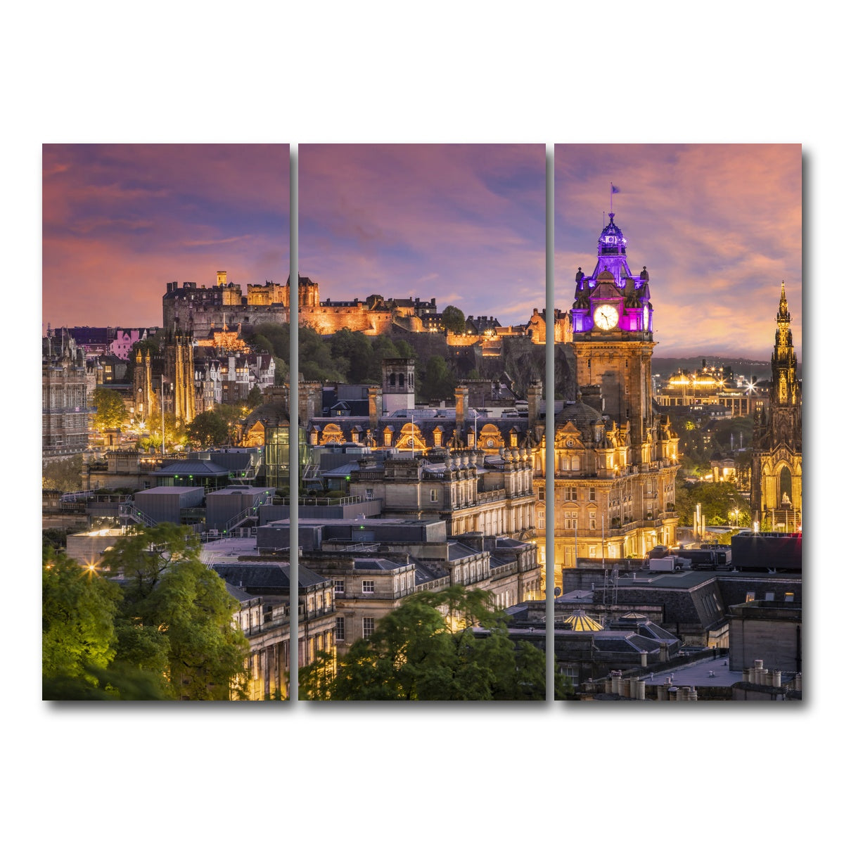 AUTO-MOCKUP WHITE | Edinburgh Sunset | 3 Piece | Gallery Wrap Canvas | group=8x18