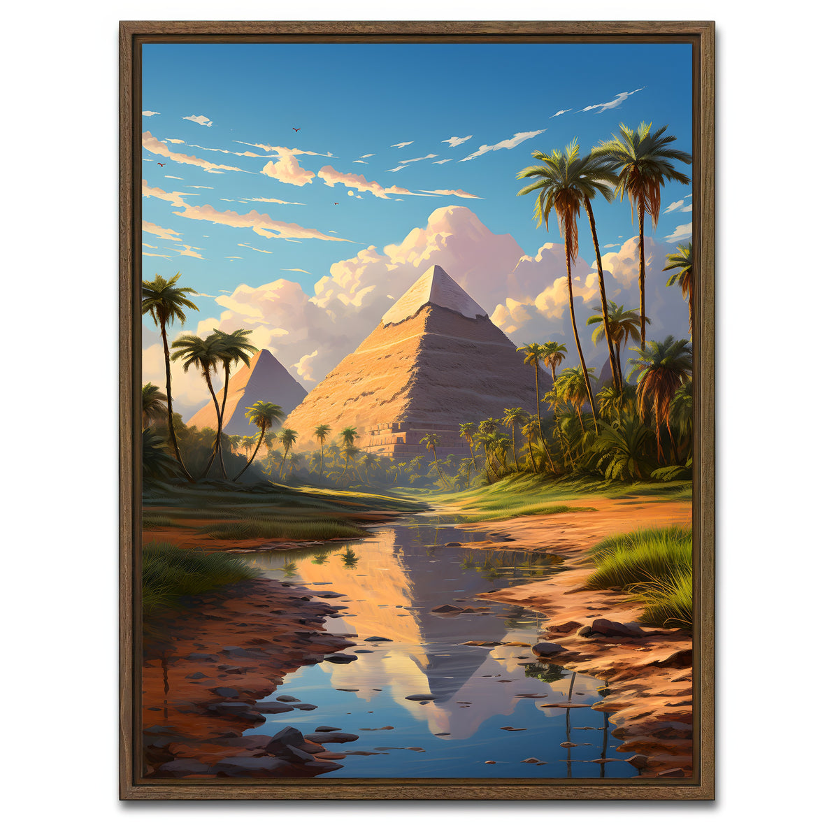AUTO-MOCKUP WHITE | Egypt - The Great Pyramids of Giza | 1 Piece | Walnut Framed Canvas | group=3x4