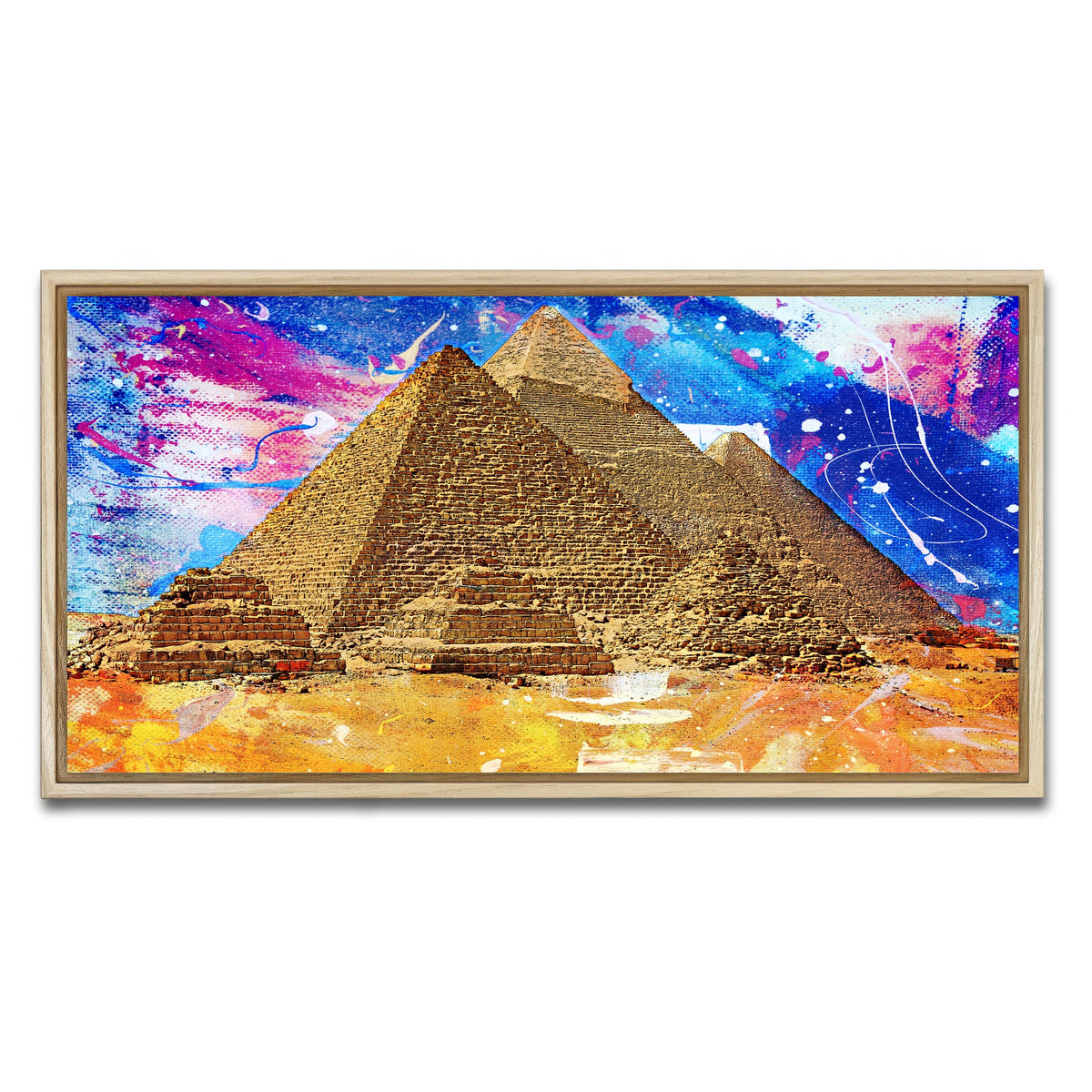 AUTO-MOCKUP WHITE | Egypt Pyramids Abstract | 1 Piece | Natural Framed Canvas | group=2x1