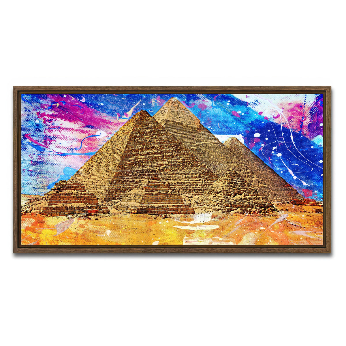 AUTO-MOCKUP WHITE | Egypt Pyramids Abstract | 1 Piece | Walnut Framed Canvas | group=2x1