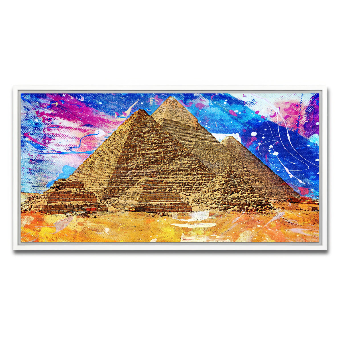 AUTO-MOCKUP WHITE | Egypt Pyramids Abstract | 1 Piece | White Framed Canvas | group=2x1