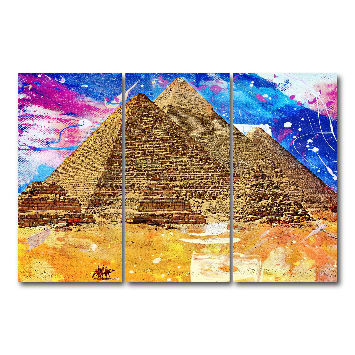 AUTO-MOCKUP WHITE | Egypt Pyramids Abstract | 3 Piece | Gallery Wrap Canvas | group=12x24