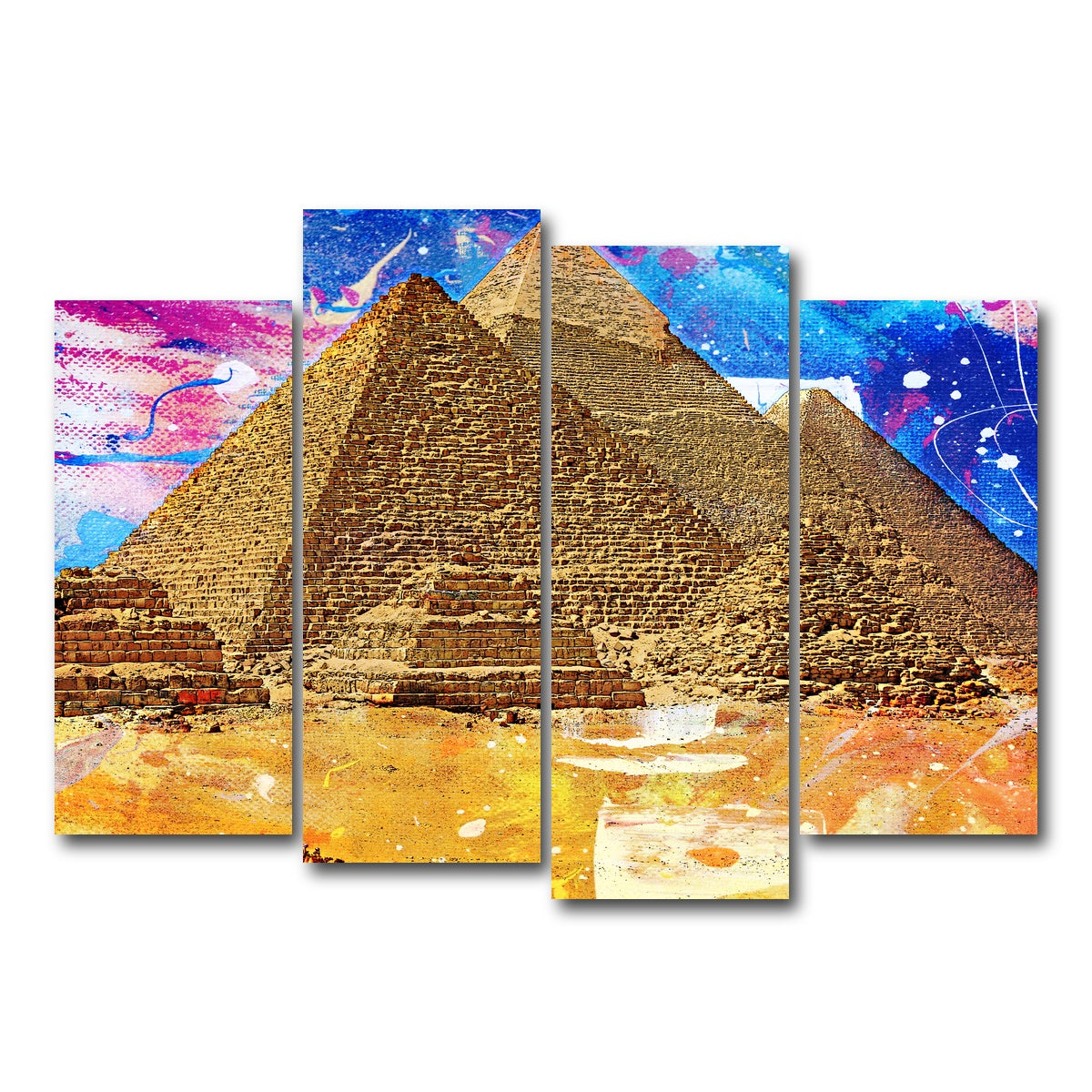 AUTO-MOCKUP WHITE | Egypt Pyramids Abstract | 4 Piece | Gallery Wrap Canvas | group=4_normal