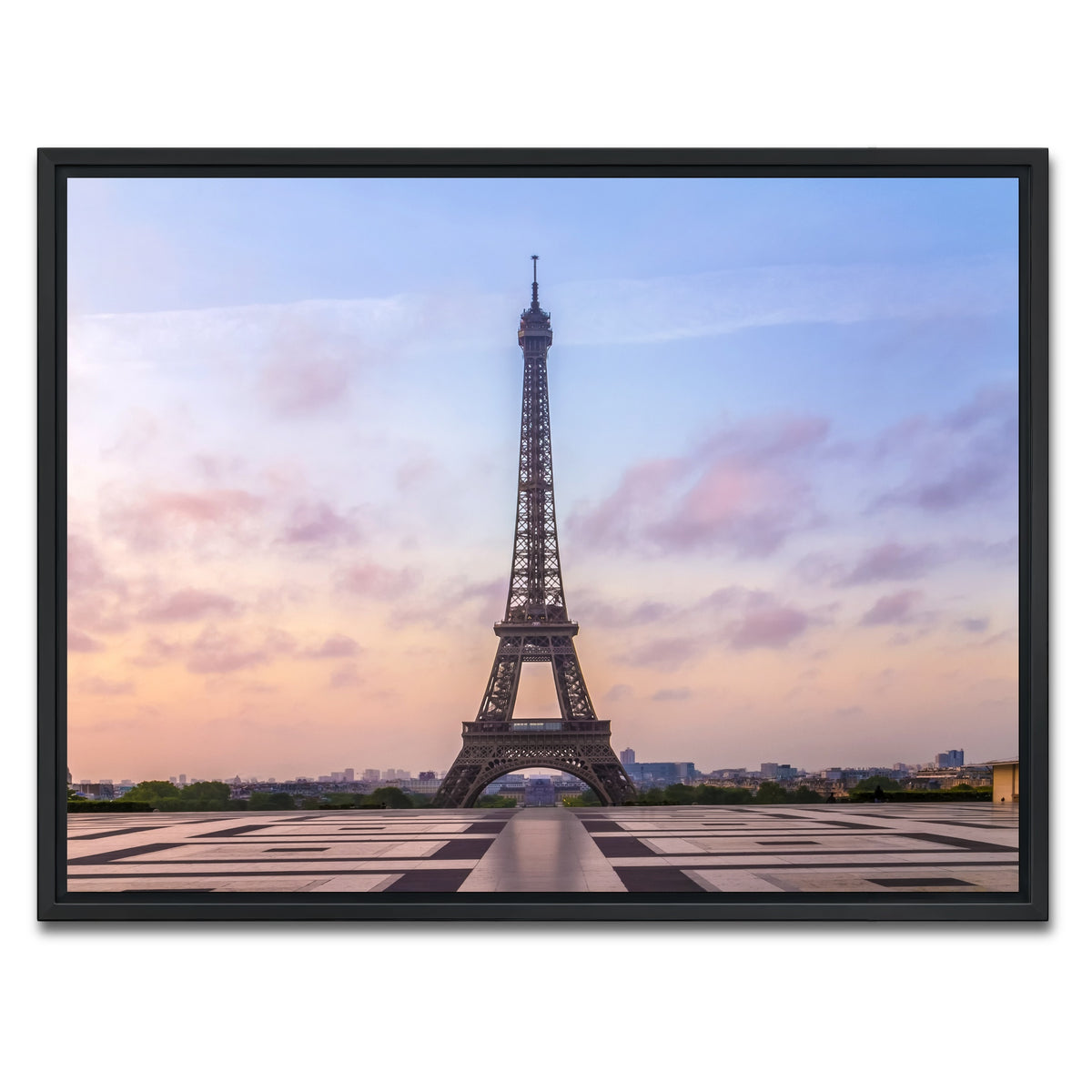 AUTO-MOCKUP WHITE | Eiffel Tower Sunrise | 1 Piece | Black Framed Canvas | group=4x3