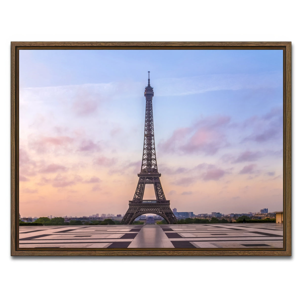 AUTO-MOCKUP WHITE | Eiffel Tower Sunrise | 1 Piece | Walnut Framed Canvas | group=4x3