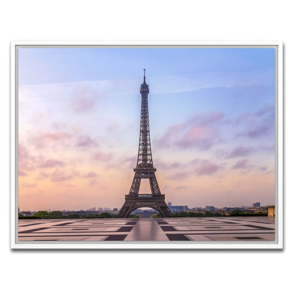 AUTO-MOCKUP WHITE | Eiffel Tower Sunrise | 1 Piece | White Framed Canvas | group=4x3