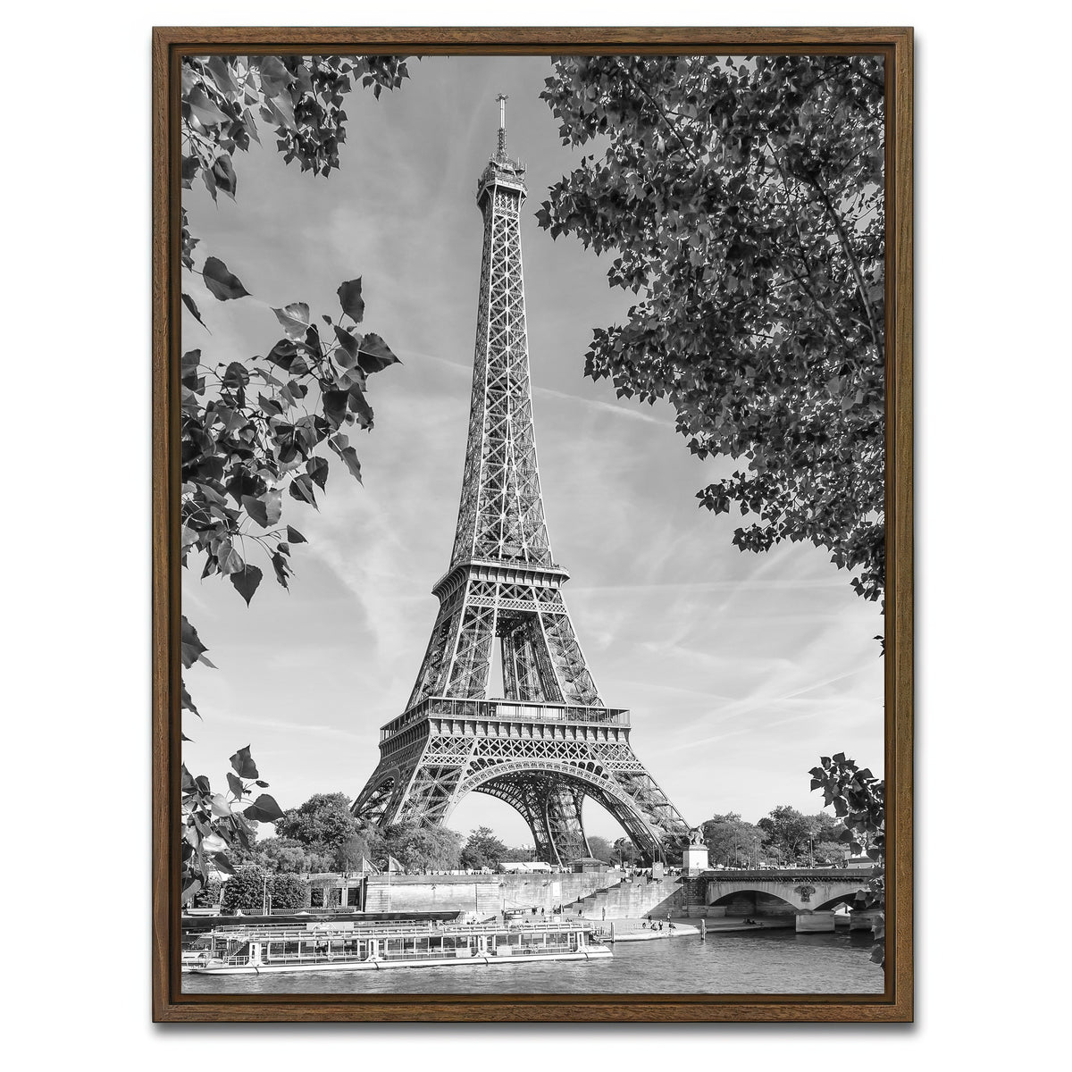 AUTO-MOCKUP WHITE | Eiffel Tower with River Seine | 1 Piece | Walnut Framed Canvas | group=3x4