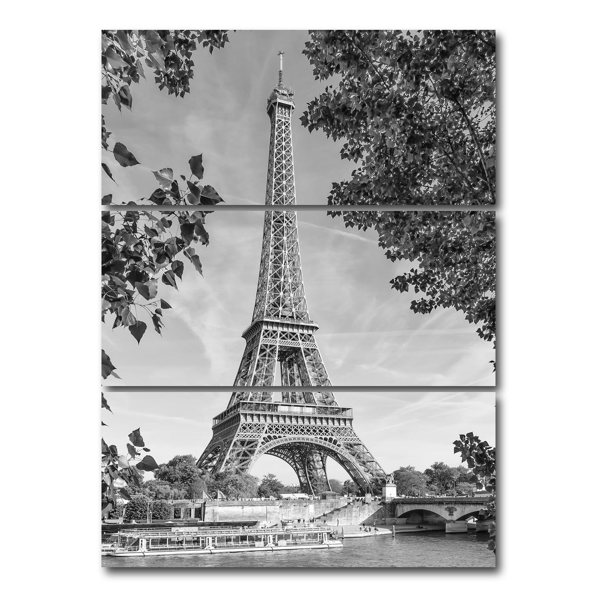 AUTO-MOCKUP WHITE | Eiffel Tower with River Seine | 3 Piece | Gallery Wrap Canvas | group=8x18_stacked