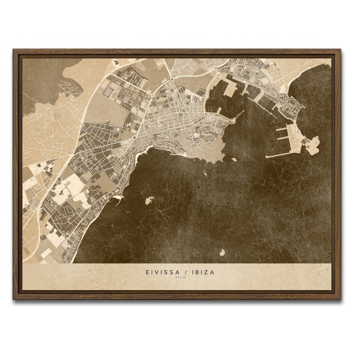 AUTO-MOCKUP WHITE | Eivissa Map | 1 Piece | Walnut Framed Canvas | group=4x3