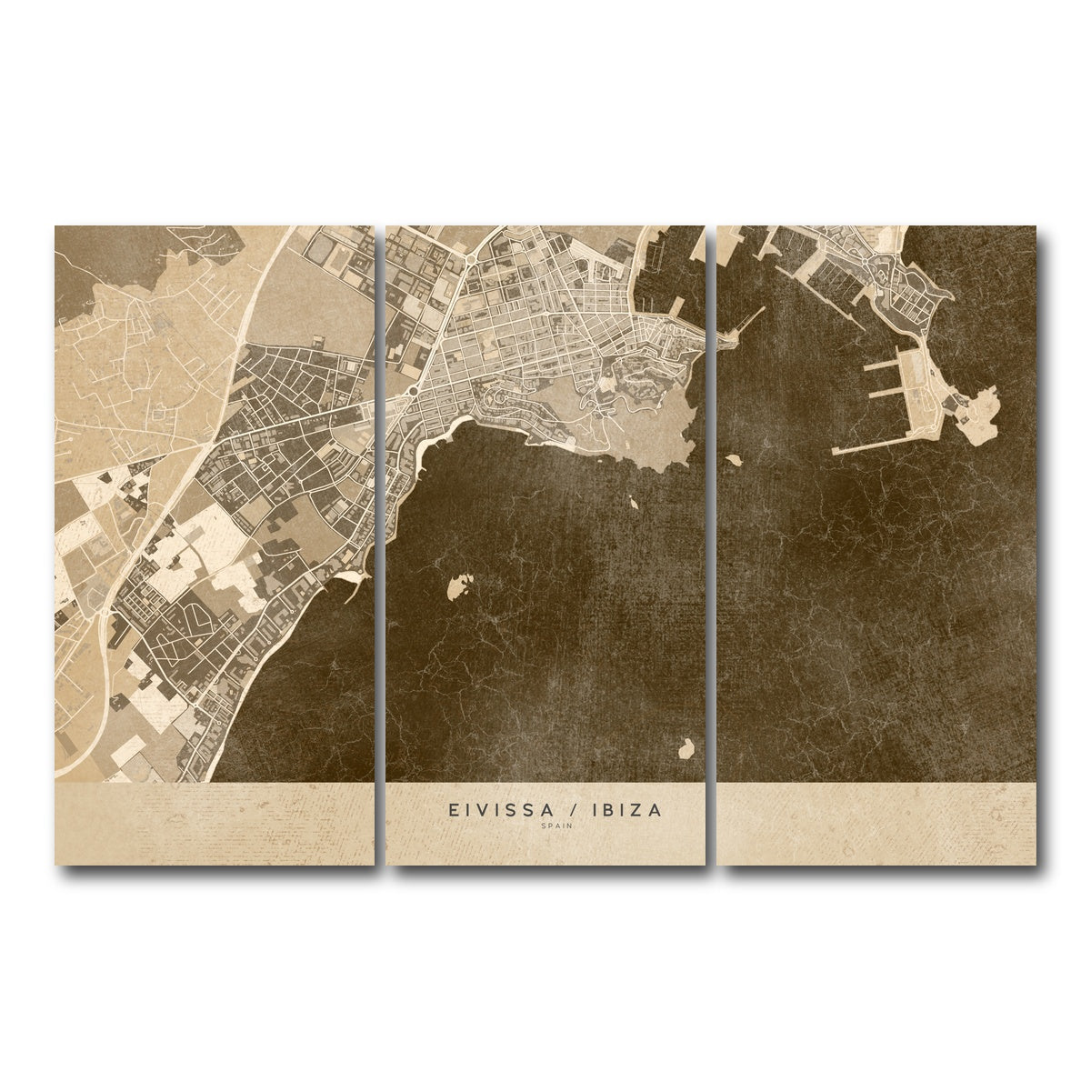 AUTO-MOCKUP WHITE | Eivissa Map | 3 Piece | Gallery Wrap Canvas | group=12x24