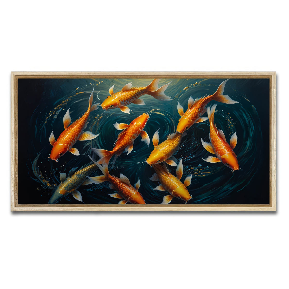 AUTO-MOCKUP WHITE | Elegant Koi Fish Swimming | 1 Piece | Natural Framed Canvas | group=2x1