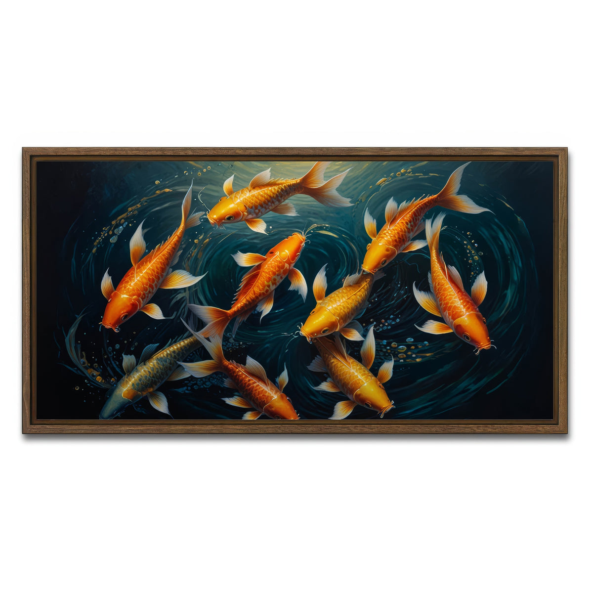 AUTO-MOCKUP WHITE | Elegant Koi Fish Swimming | 1 Piece | Walnut Framed Canvas | group=2x1