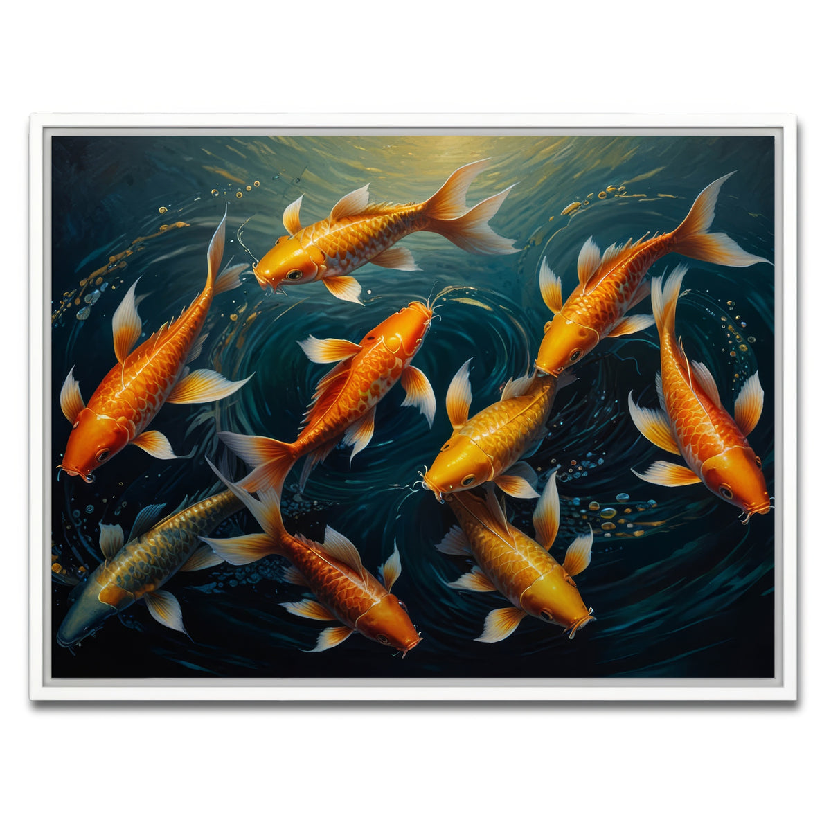 AUTO-MOCKUP WHITE | Elegant Koi Fish Swimming | 1 Piece | White Framed Canvas | group=4x3