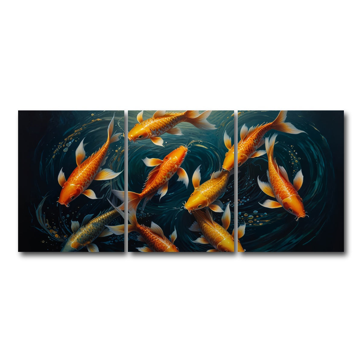 AUTO-MOCKUP WHITE | Elegant Koi Fish Swimming | 3 Piece | Gallery Wrap Canvas | group=18x24