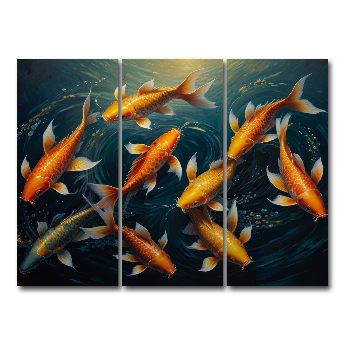 AUTO-MOCKUP WHITE | Elegant Koi Fish Swimming | 3 Piece | Gallery Wrap Canvas | group=8x18