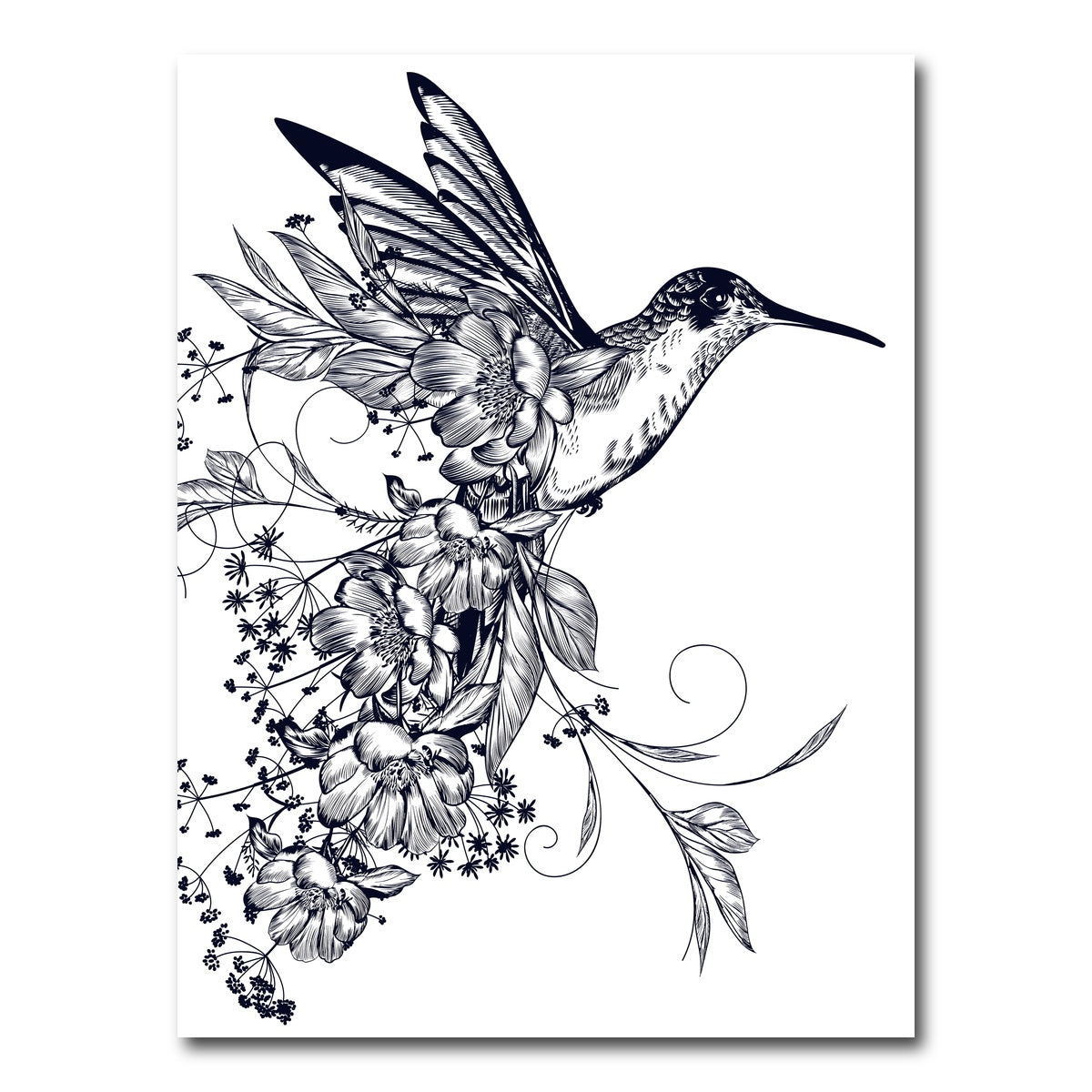 AUTO-MOCKUP WHITE | Elegant hummingbird with flowers | 1 Piece | Gallery Wrap Canvas | group=3x4