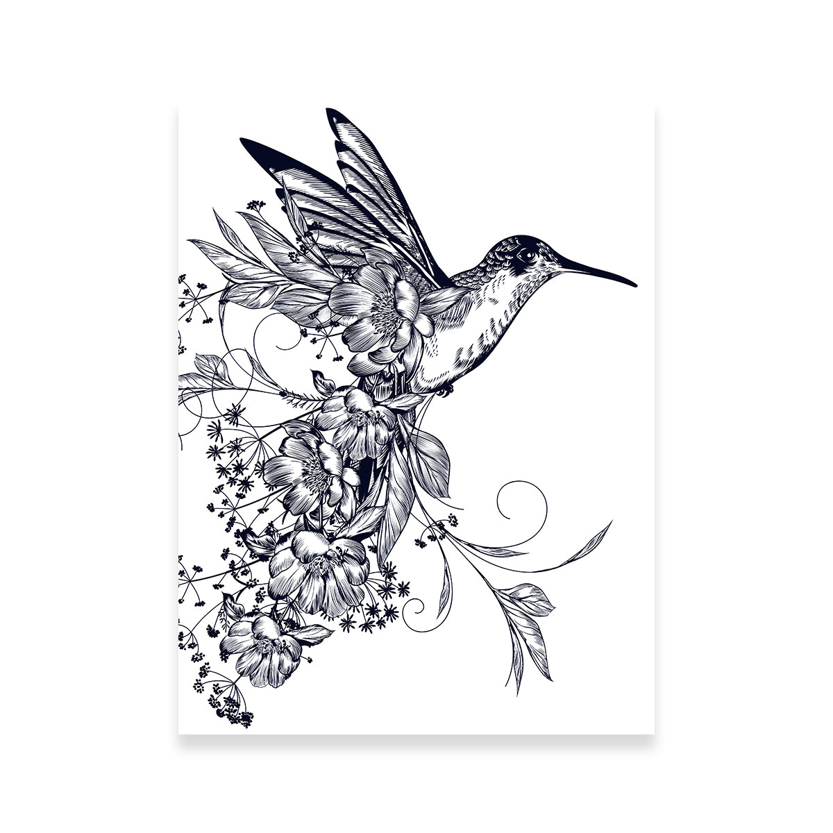 Elegant Hummingbird with Flowers Wall Art