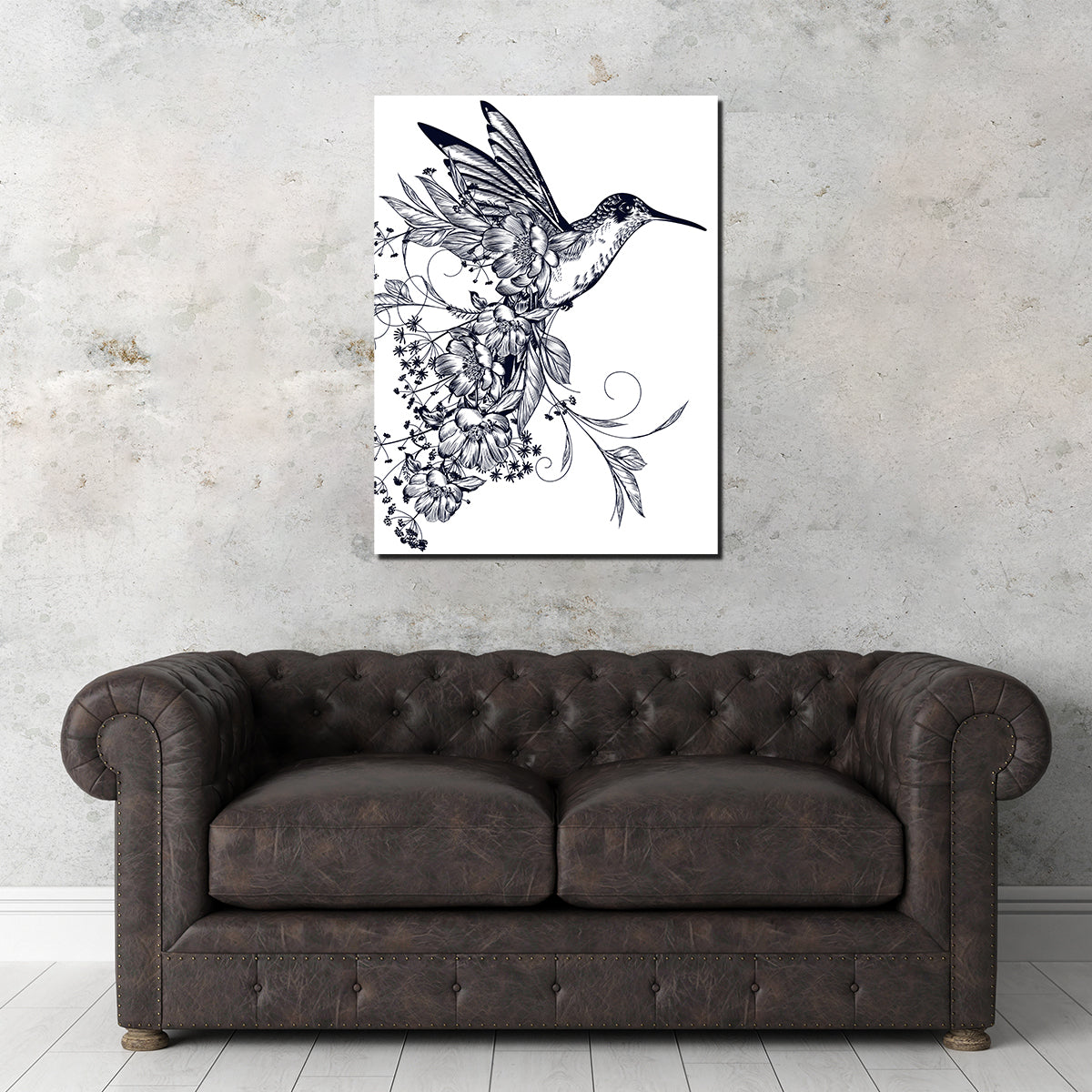 Elegant Hummingbird with Flowers Wall Art