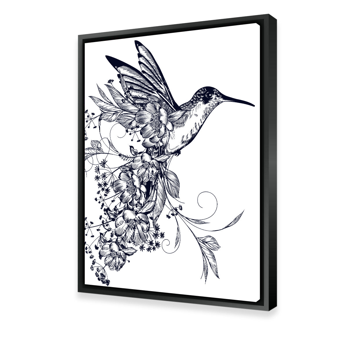 Elegant Hummingbird with Flowers Wall Art