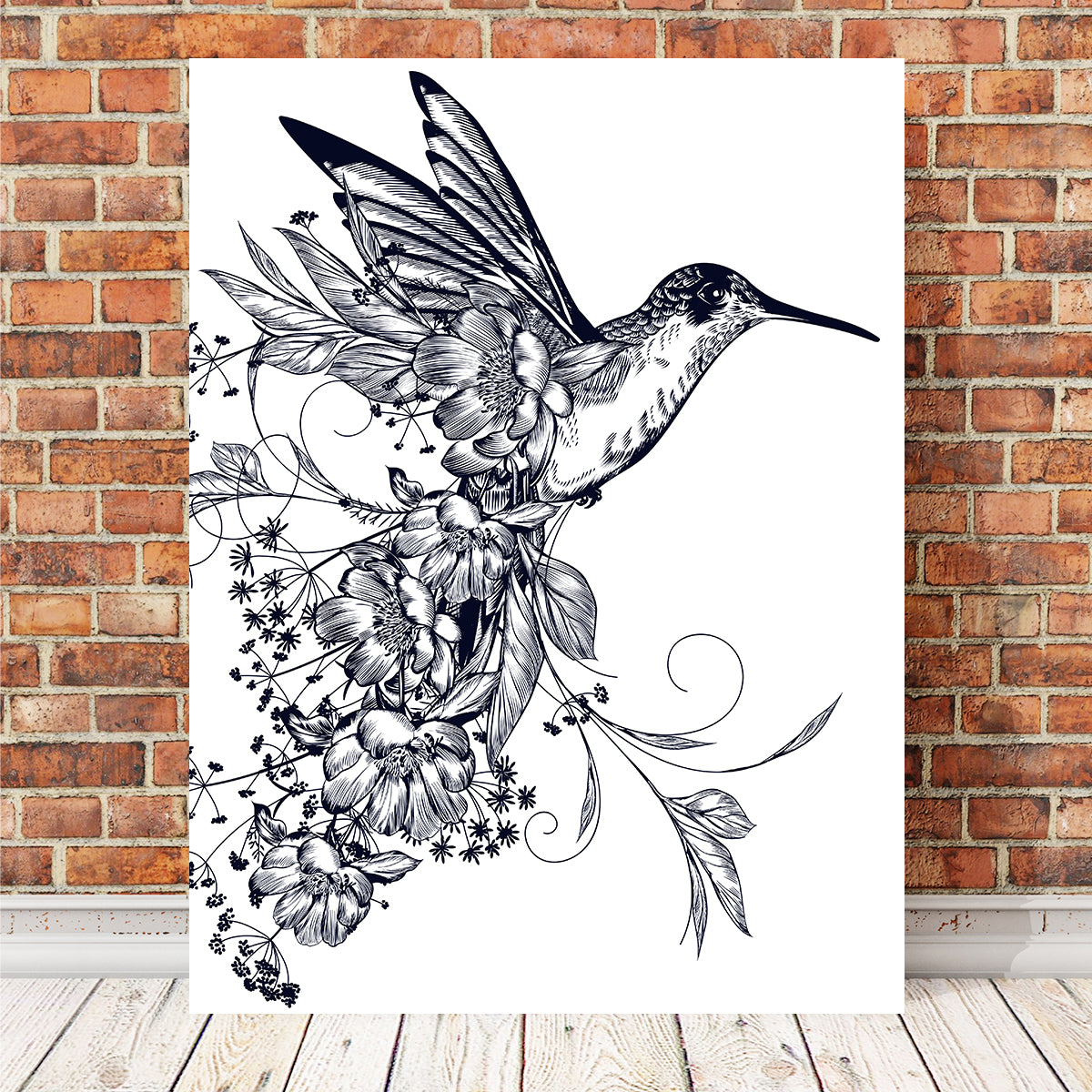 Elegant Hummingbird with Flowers Wall Art