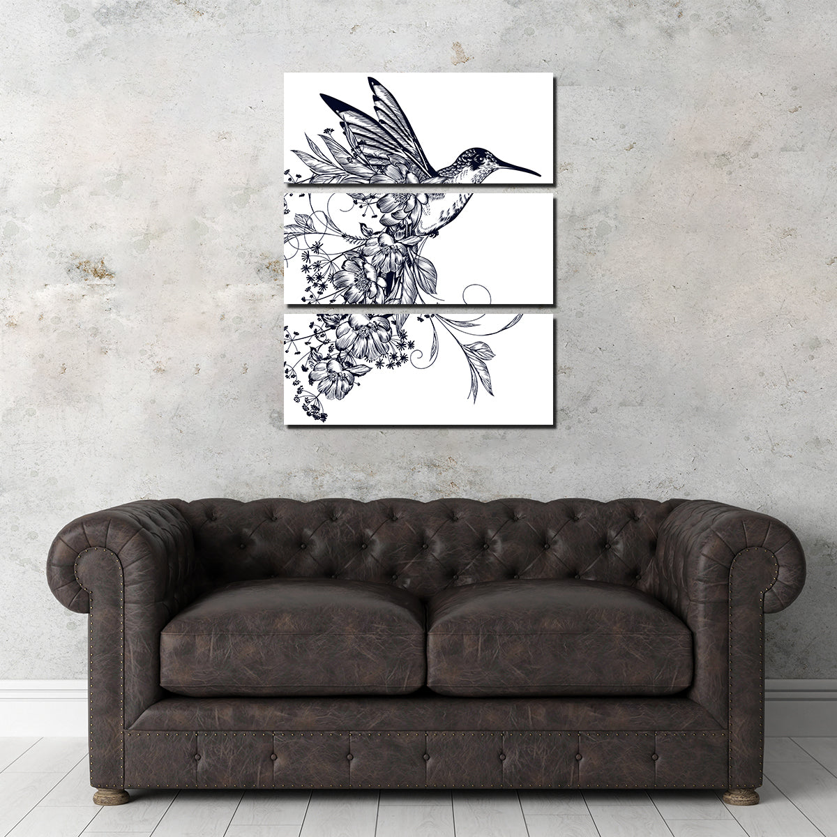 Elegant Hummingbird with Flowers Wall Art