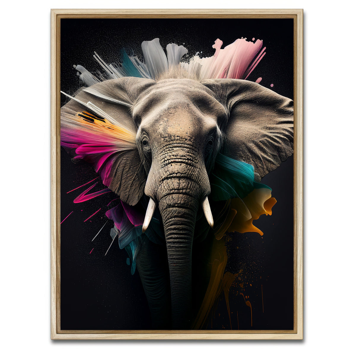 AUTO-MOCKUP WHITE | Elephant Portrait | 1 Piece | Natural Framed Canvas | group=3x4