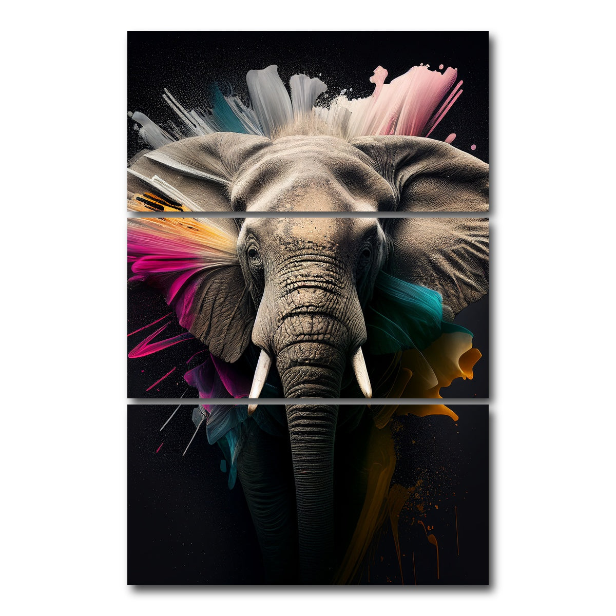 AUTO-MOCKUP WHITE | Elephant Portrait | 3 Piece | Gallery Wrap Canvas | group=12x24_stacked