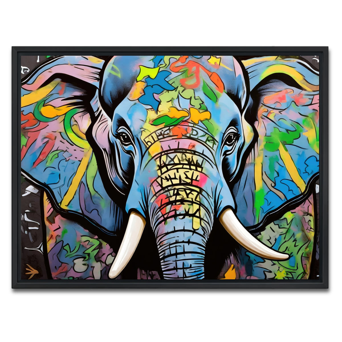 AUTO-MOCKUP WHITE | Elephant in Color | 1 Piece | Black Framed Canvas | group=4x3