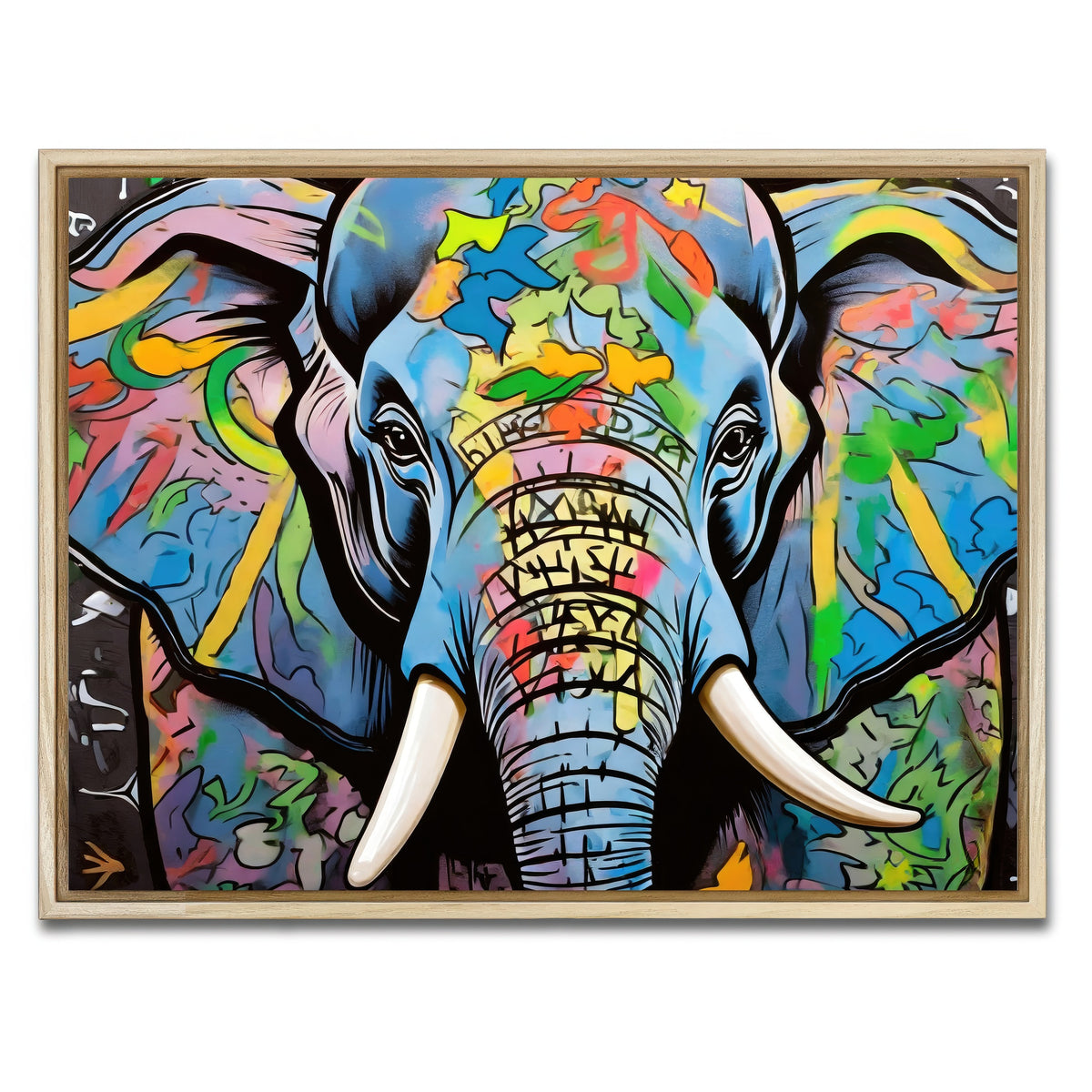AUTO-MOCKUP WHITE | Elephant in Color | 1 Piece | Natural Framed Canvas | group=4x3