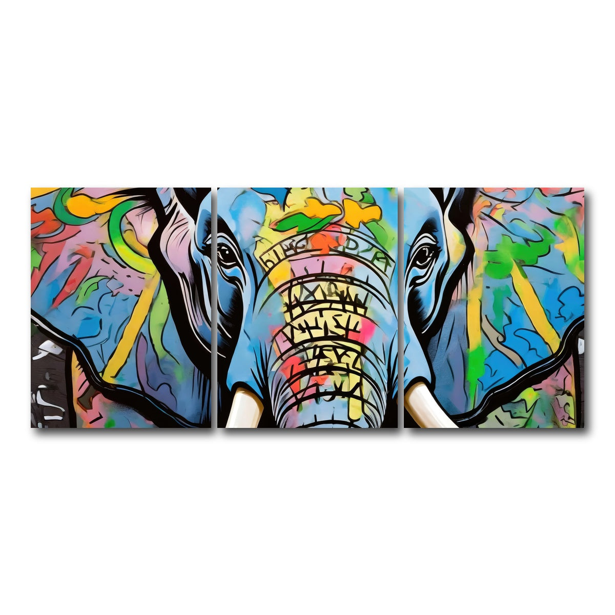 AUTO-MOCKUP WHITE | Elephant in Color | 3 Piece | Gallery Wrap Canvas | group=18x24