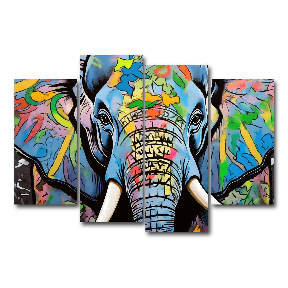 AUTO-MOCKUP WHITE | Elephant in Color | 4 Piece | Gallery Wrap Canvas | group=4_short