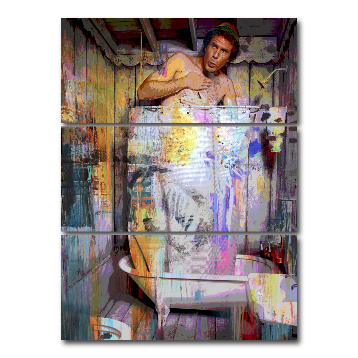 AUTO-MOCKUP WHITE | Elf Shower | 3 Piece | Gallery Wrap Canvas | group=8x18_stacked