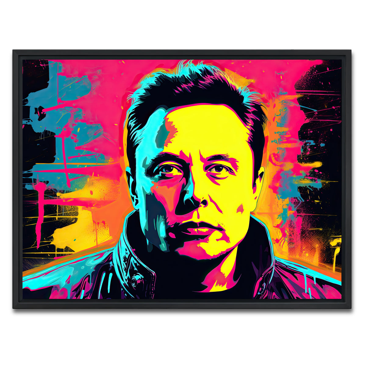 AUTO-MOCKUP WHITE | Elon Musk Warhol Style | 1 Piece | Black Framed Canvas | group=4x3