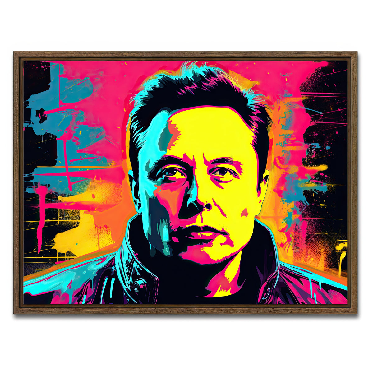 AUTO-MOCKUP WHITE | Elon Musk Warhol Style | 1 Piece | Walnut Framed Canvas | group=4x3
