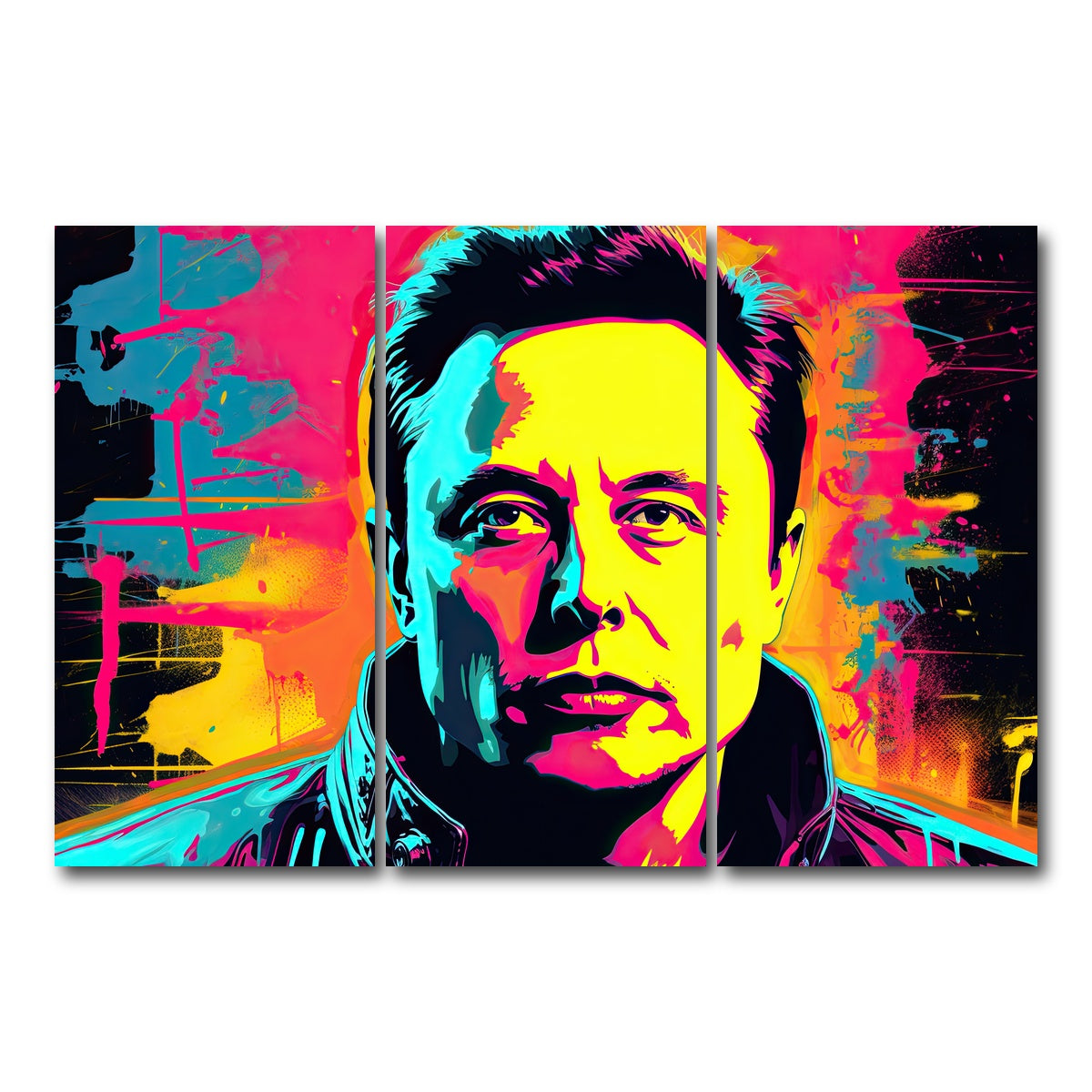 AUTO-MOCKUP WHITE | Elon Musk Warhol Style | 3 Piece | Gallery Wrap Canvas | group=12x24