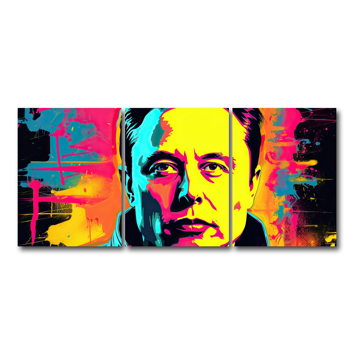 AUTO-MOCKUP WHITE | Elon Musk Warhol Style | 3 Piece | Gallery Wrap Canvas | group=18x24