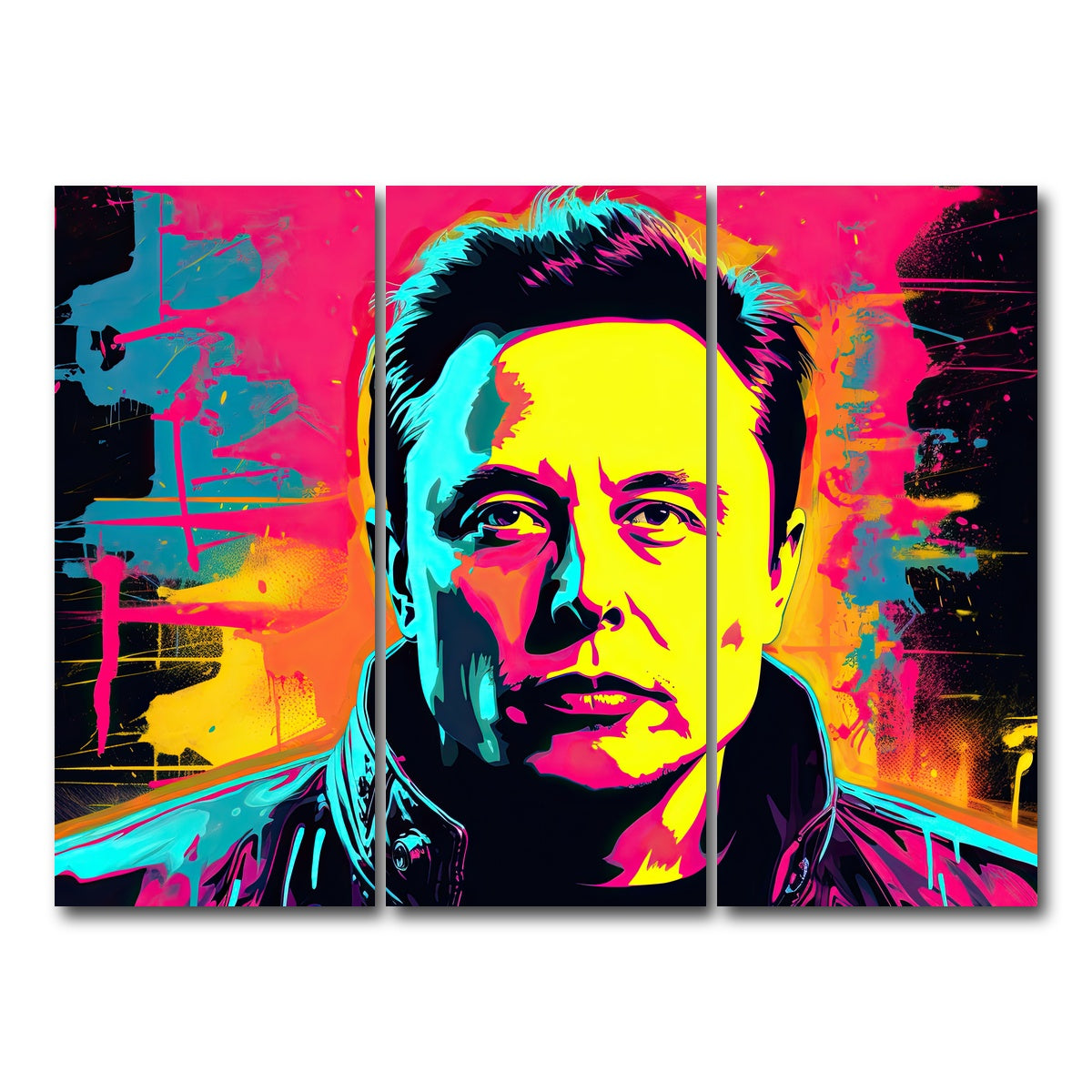 AUTO-MOCKUP WHITE | Elon Musk Warhol Style | 3 Piece | Gallery Wrap Canvas | group=8x18