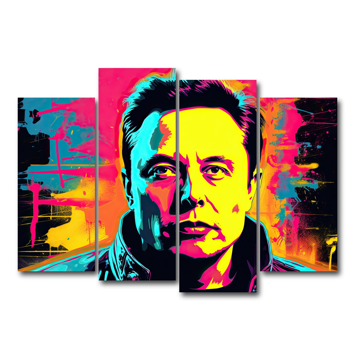 AUTO-MOCKUP WHITE | Elon Musk Warhol Style | 4 Piece | Gallery Wrap Canvas | group=4_normal